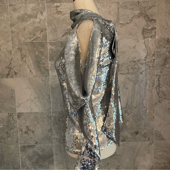 INC International Concepts Sequin Cold Shoulder Tie Back Top - Picture 6 of 8